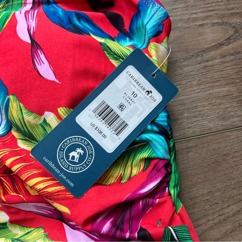 Caribbean Joe Women's Shirred One-Piece Swimsuit Floral Multicolor - Picture 6 of 7